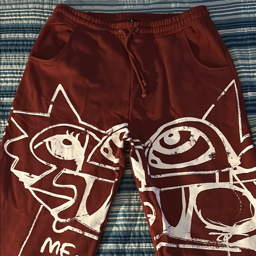 “FEWOCIOUS” Graphic Burgandy Joggers